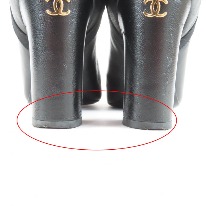 Great CHANEL Knee-high boots black leather Women 35 23A G45096