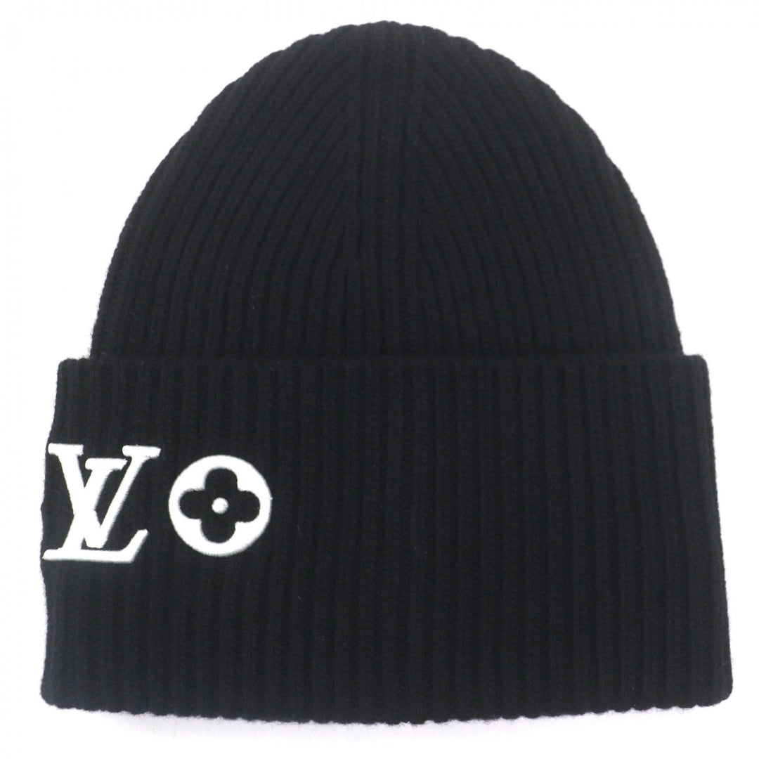 Pristine LOUIS VUITTON Knit cap Beanie LV Headline hat black wool mens S M77872
