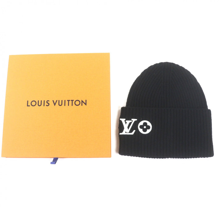 Pristine LOUIS VUITTON Knit cap Beanie LV Headline hat black wool mens S M77872