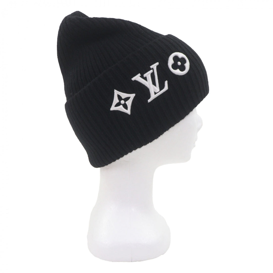Pristine LOUIS VUITTON Knit cap Beanie LV Headline hat black wool mens S M77872