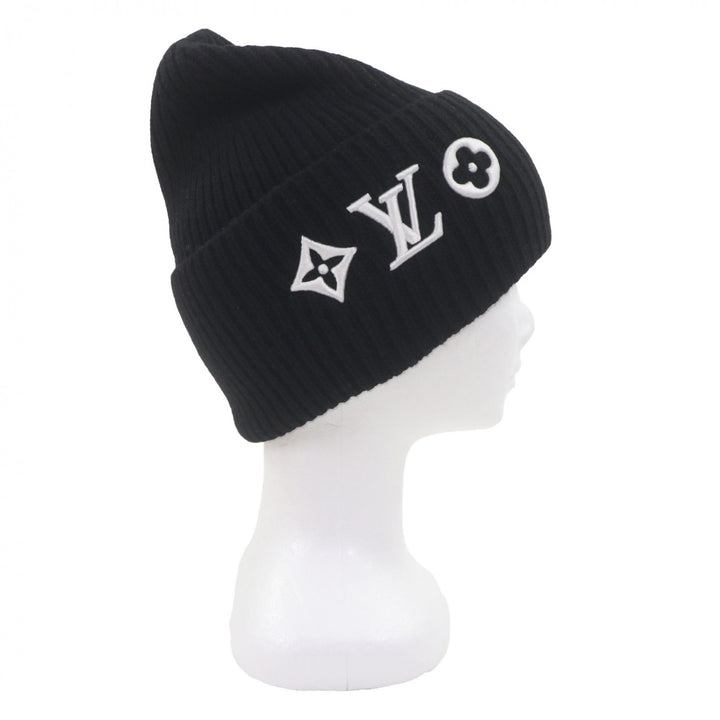 Pristine LOUIS VUITTON Knit cap Beanie LV Headline hat black wool mens S M77872