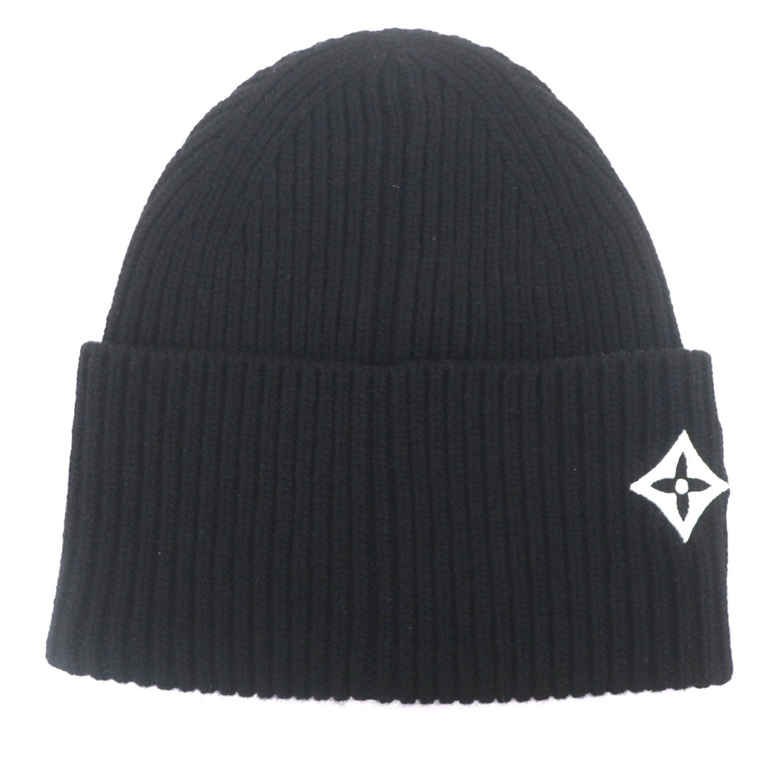 Pristine LOUIS VUITTON Knit cap Beanie LV Headline hat black wool mens S M77872