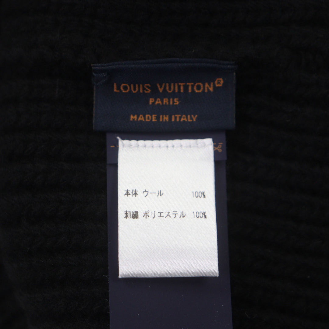 Pristine LOUIS VUITTON Knit cap Beanie LV Headline hat black wool mens S M77872