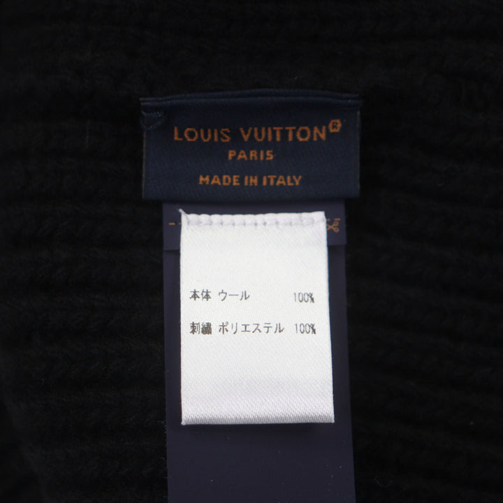 Pristine LOUIS VUITTON Knit cap Beanie LV Headline hat black wool mens S M77872