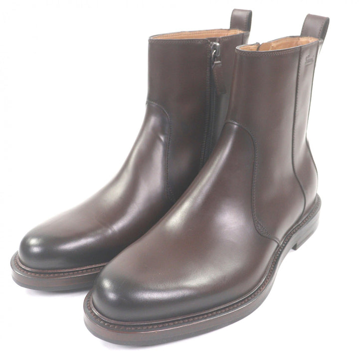 Pristine GUCCI Ankle boots Cursive logo, side zip Brown leather mens 6.5
