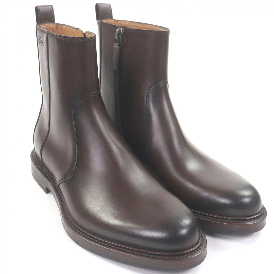 Pristine GUCCI Ankle boots Cursive logo, side zip Brown leather mens 6.5