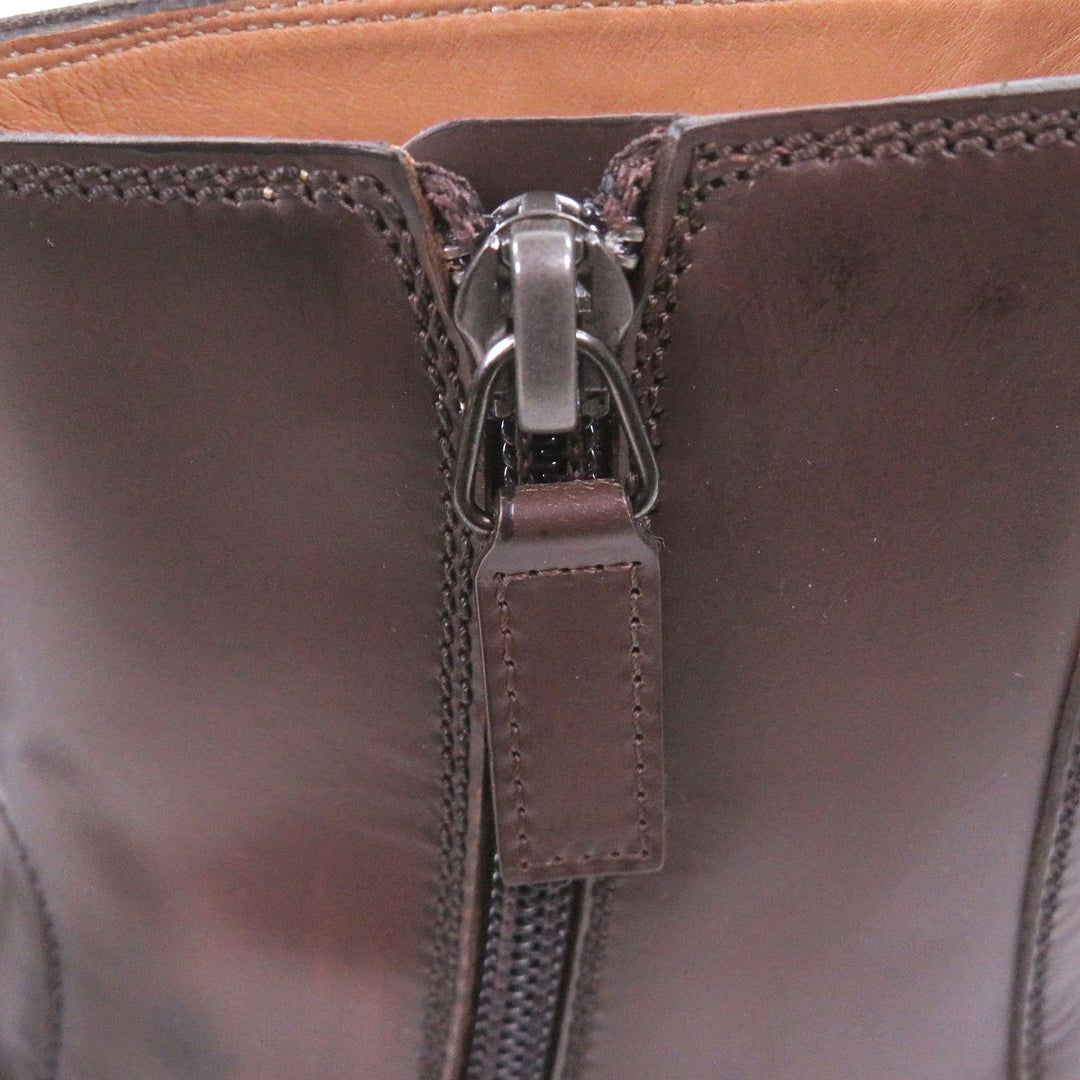 Pristine GUCCI Ankle boots Cursive logo, side zip Brown leather mens 6.5