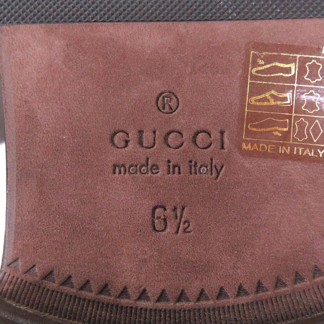 Pristine GUCCI Ankle boots Cursive logo, side zip Brown leather mens 6.5