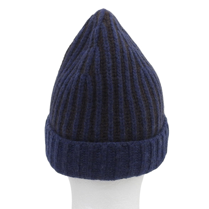 Great LOUIS VUITTON Knit cap Leather logo patch Navy cashmere mens MP1368