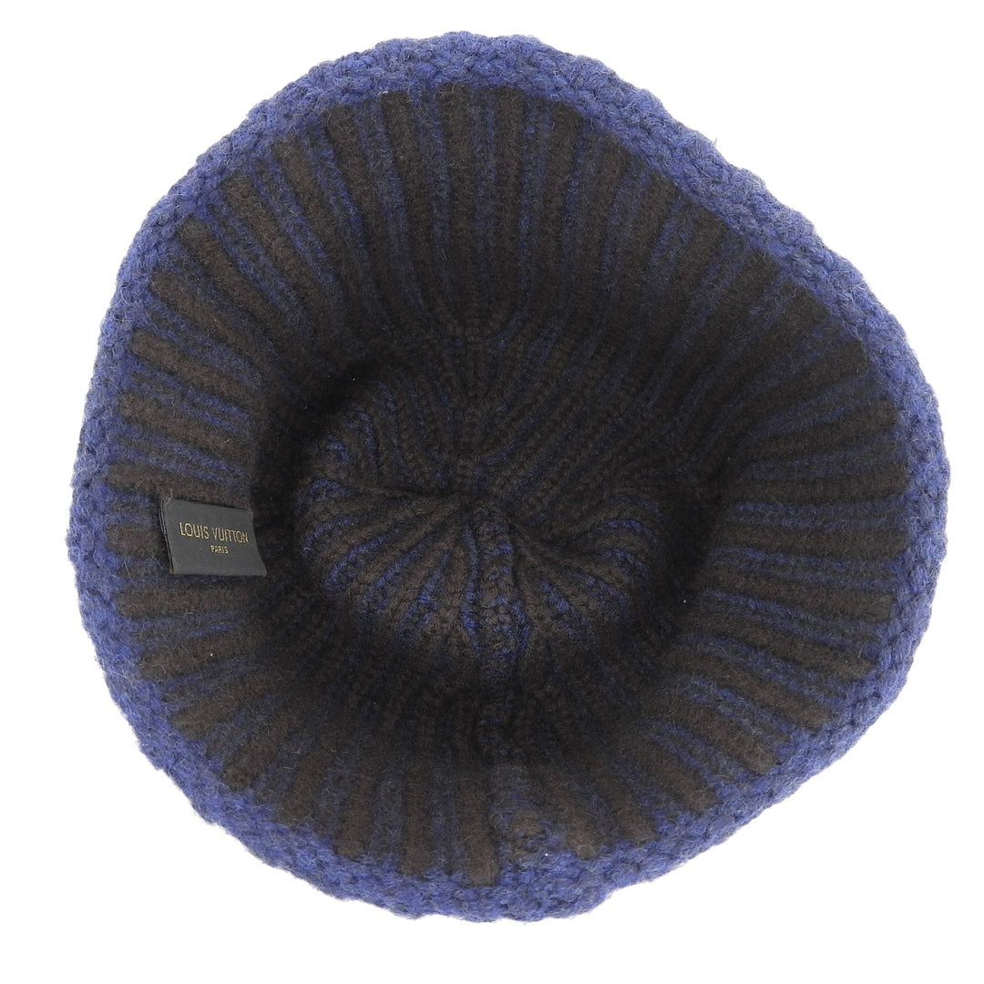 Great LOUIS VUITTON Knit cap Leather logo patch Navy cashmere mens MP1368