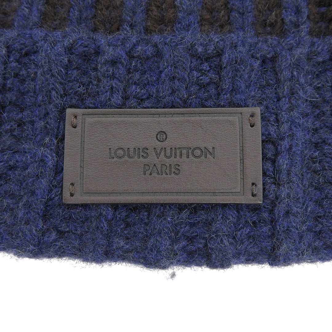 Great LOUIS VUITTON Knit cap Leather logo patch Navy cashmere mens MP1368