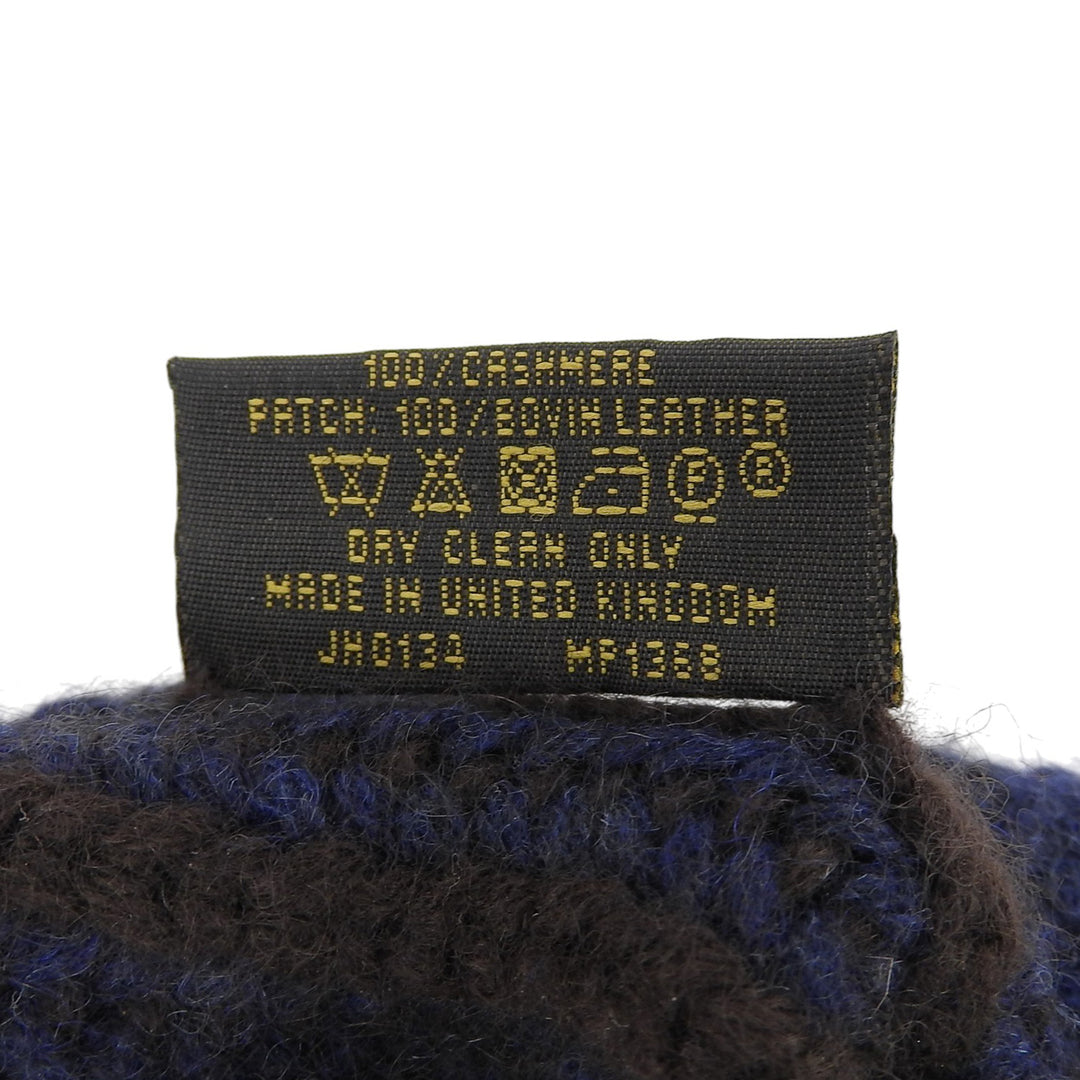 Great LOUIS VUITTON Knit cap Leather logo patch Navy cashmere mens MP1368