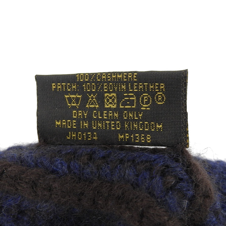 Great LOUIS VUITTON Knit cap Leather logo patch Navy cashmere mens MP1368