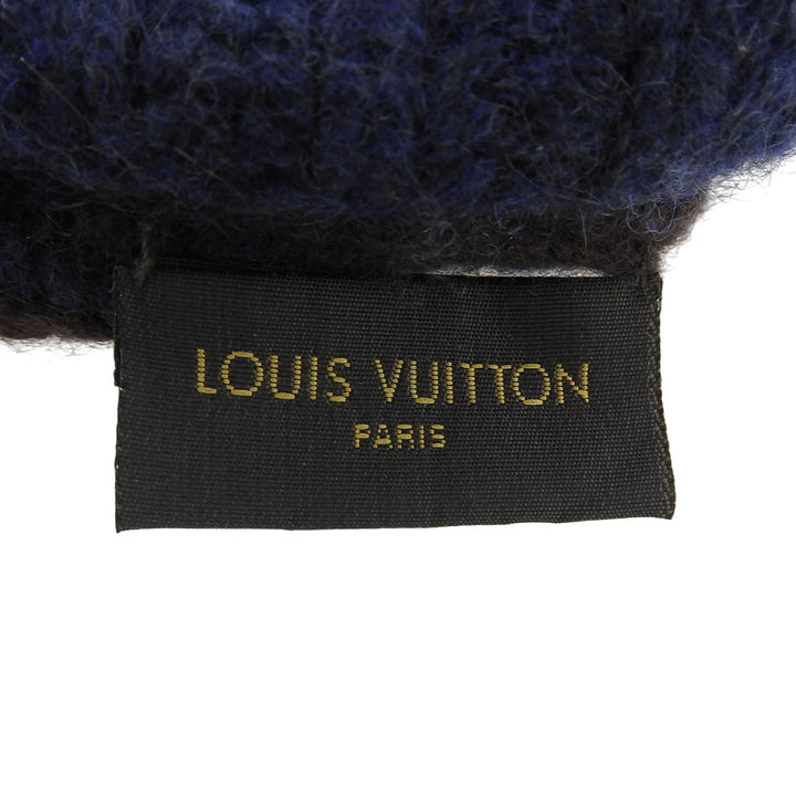 Great LOUIS VUITTON Knit cap Leather logo patch Navy cashmere mens MP1368