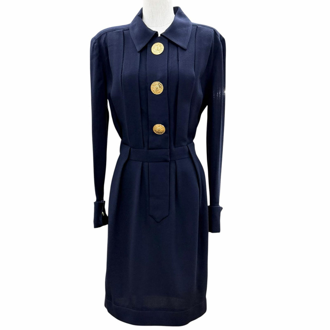 Very Good CHANEL BOUTIQUE one piece COCO Mark with gold button Navy Women