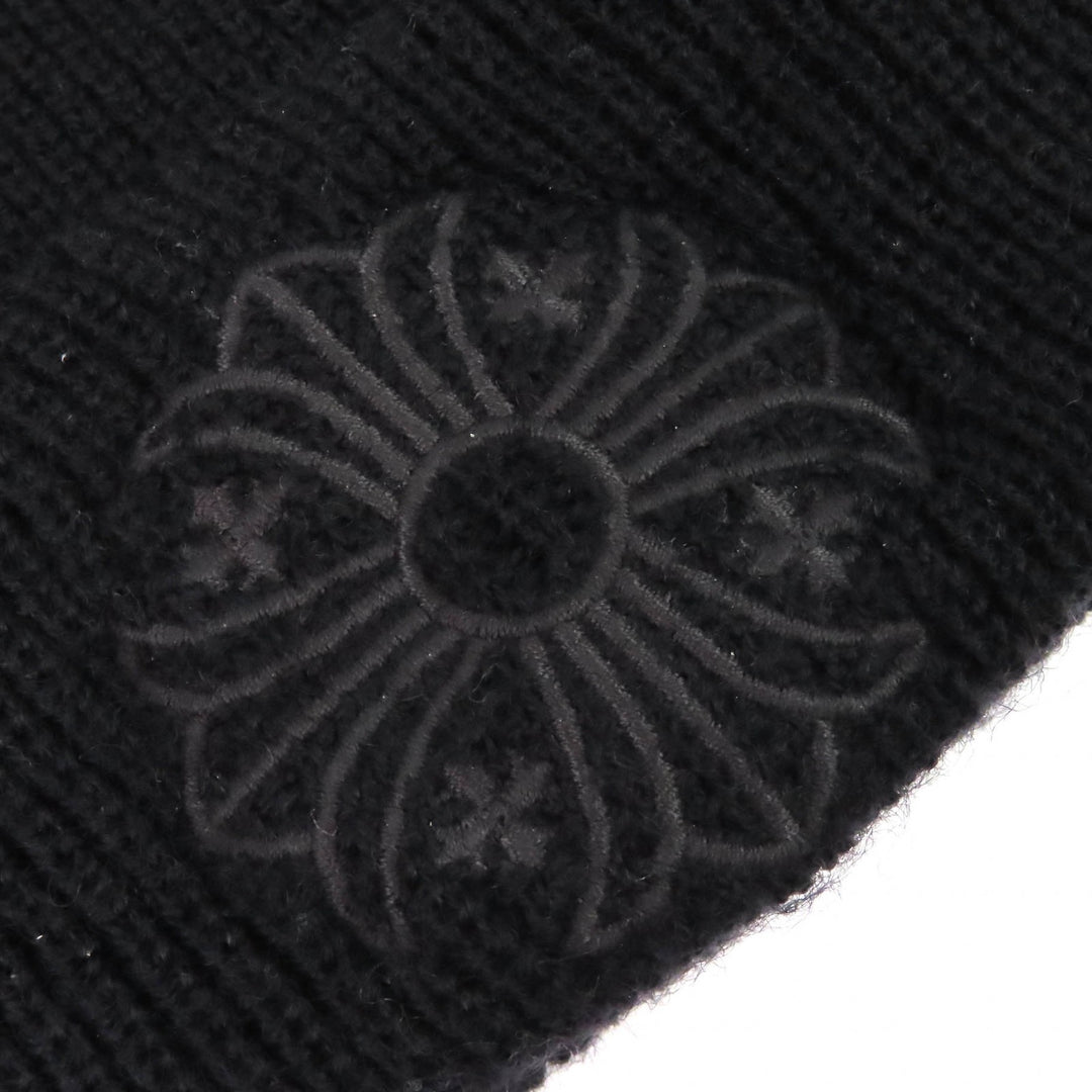 Great CHROME HEARTS Knit cap CH Plus Embroidered Beanie Knit Hat black wool mens