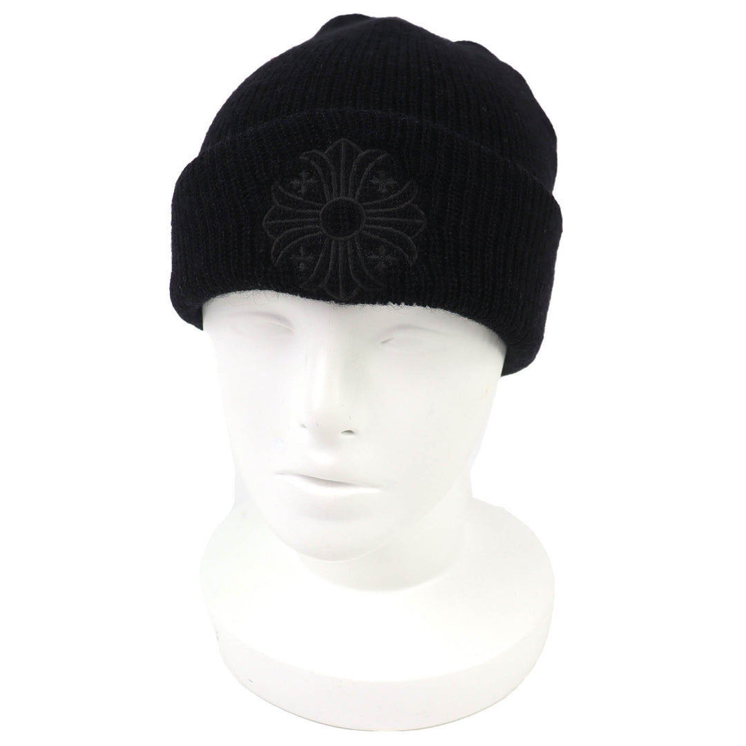 Great CHROME HEARTS Knit cap CH Plus Embroidered Beanie Knit Hat black wool mens