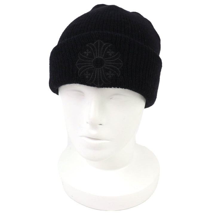 Great CHROME HEARTS Knit cap CH Plus Embroidered Beanie Knit Hat black wool mens
