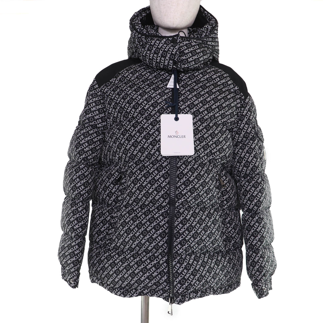 Pristine MONCLER Down jacket MAIRE Logo patch,all-over logo print. black Women 3