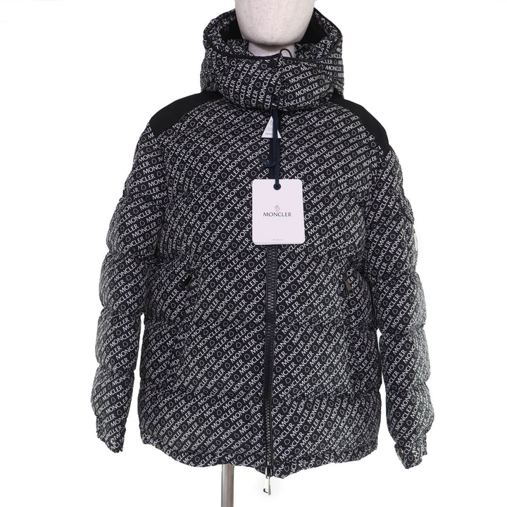 Pristine MONCLER Down jacket MAIRE Logo patch,all-over logo print. black Women 3