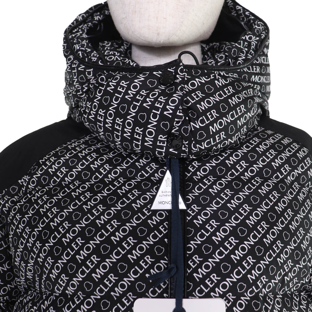 Pristine MONCLER Down jacket MAIRE Logo patch,all-over logo print. black Women 3