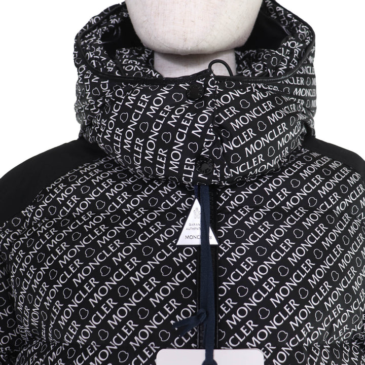 Pristine MONCLER Down jacket MAIRE Logo patch,all-over logo print. black Women 3