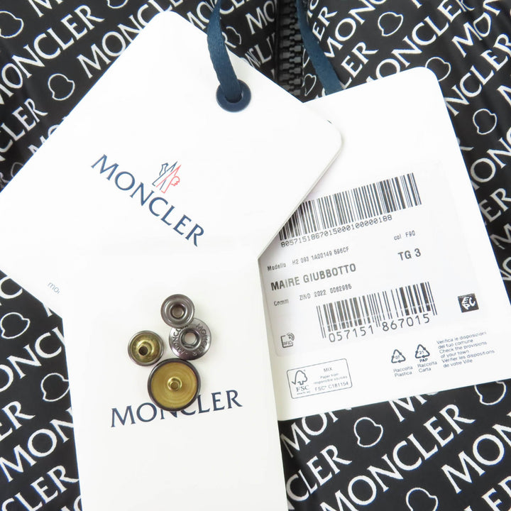 Pristine MONCLER Down jacket MAIRE Logo patch,all-over logo print. black Women 3
