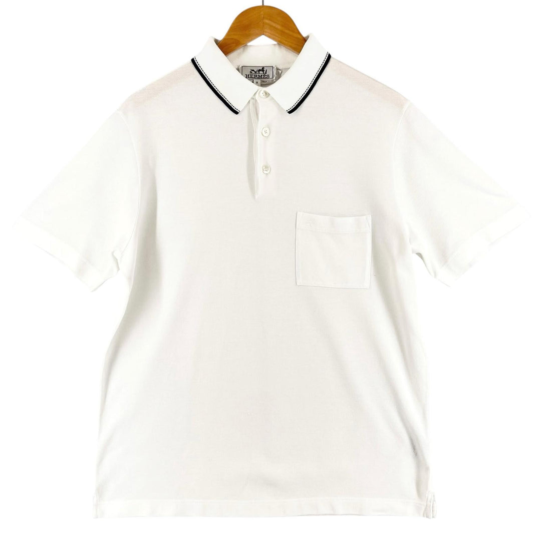 Excellent HERMES Short sleeve polo shirt H logo embroidery, saddle stitch
