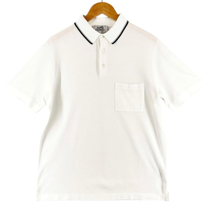Excellent HERMES Short sleeve polo shirt H logo embroidery, saddle stitch