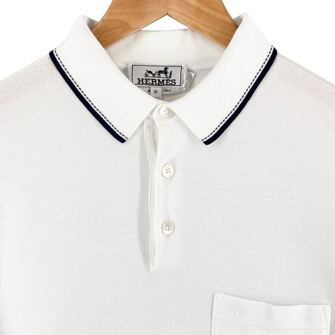 Excellent HERMES Short sleeve polo shirt H logo embroidery, saddle stitch
