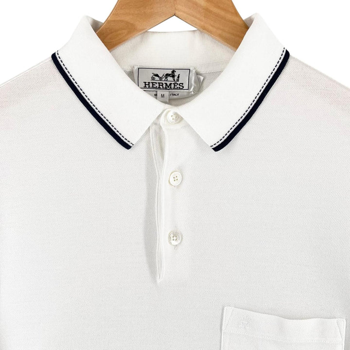 Excellent HERMES Short sleeve polo shirt H logo embroidery, saddle stitch