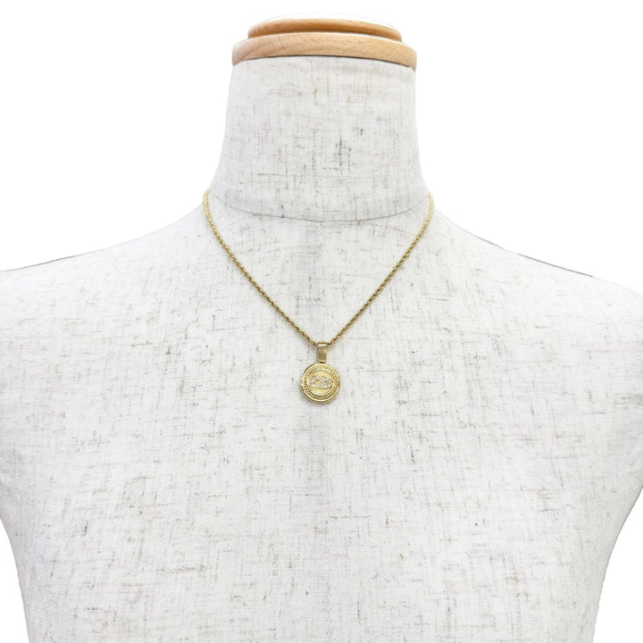 Great Christian Dior Necklace CD logo, rhinestone coin motif gold Women