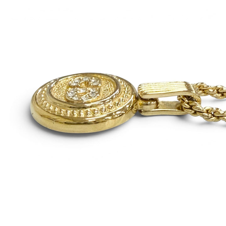Great Christian Dior Necklace CD logo, rhinestone coin motif gold Women