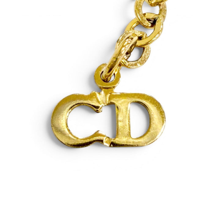 Great Christian Dior Necklace CD logo, rhinestone coin motif gold Women