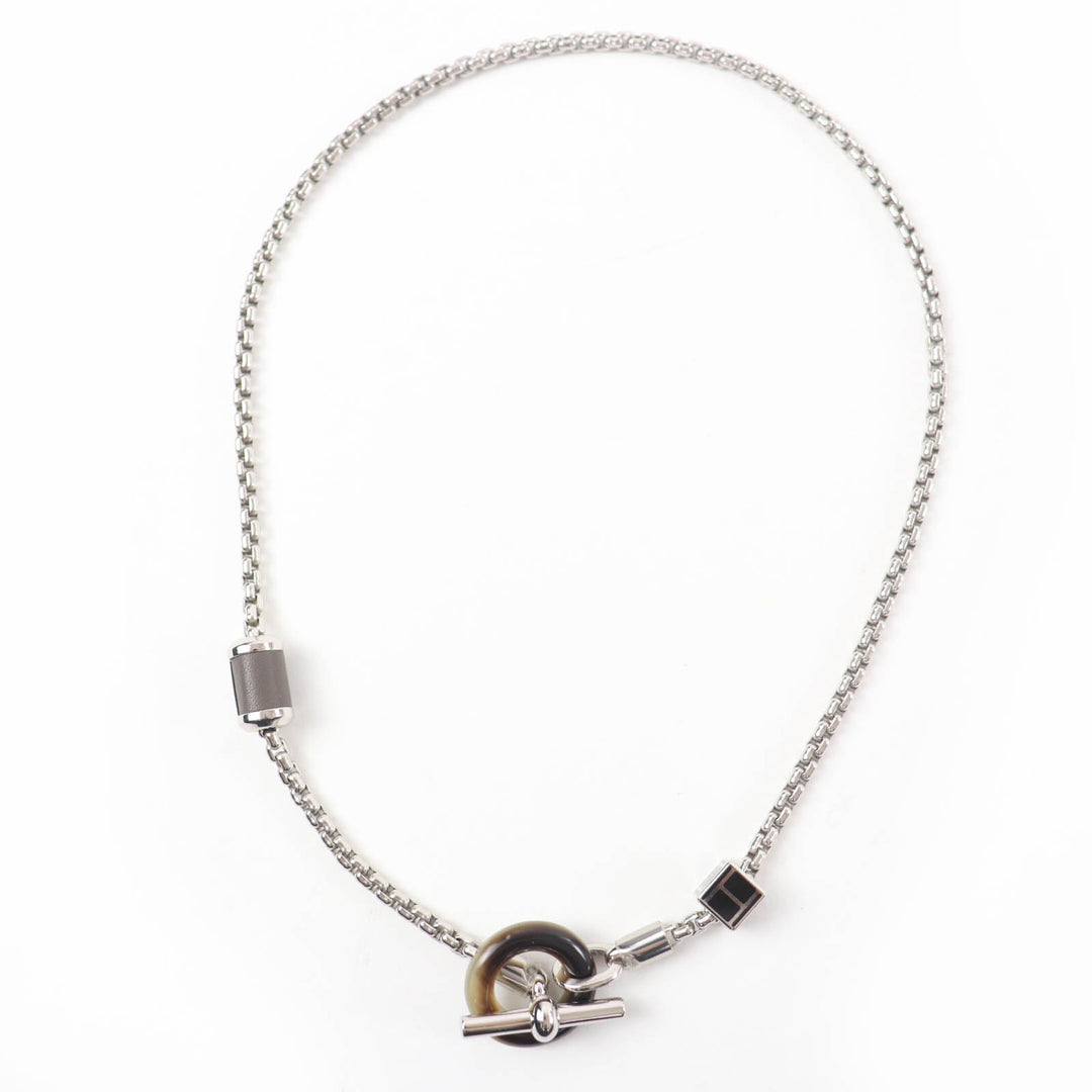 Excellent HERMES Necklace Meli Melo H logo Pendant Silver Women