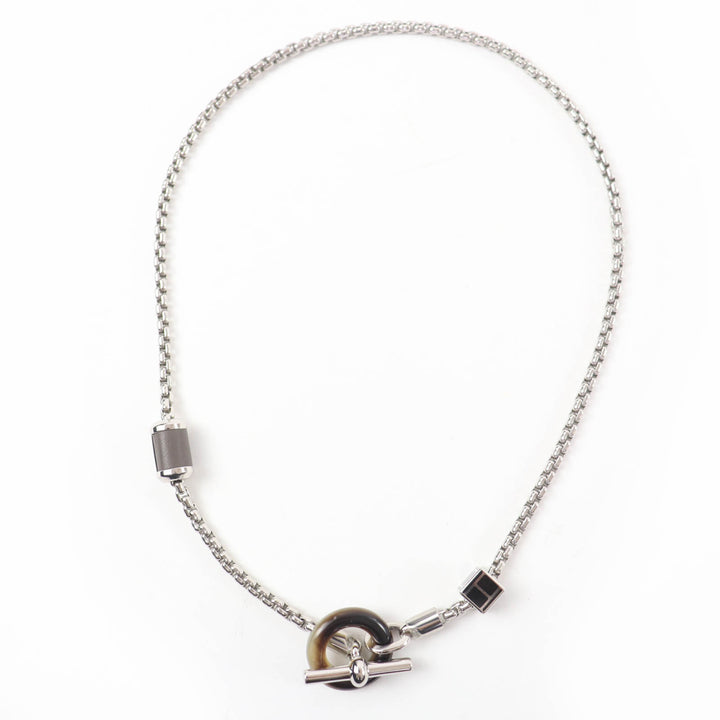 Excellent HERMES Necklace Meli Melo H logo Pendant Silver Women