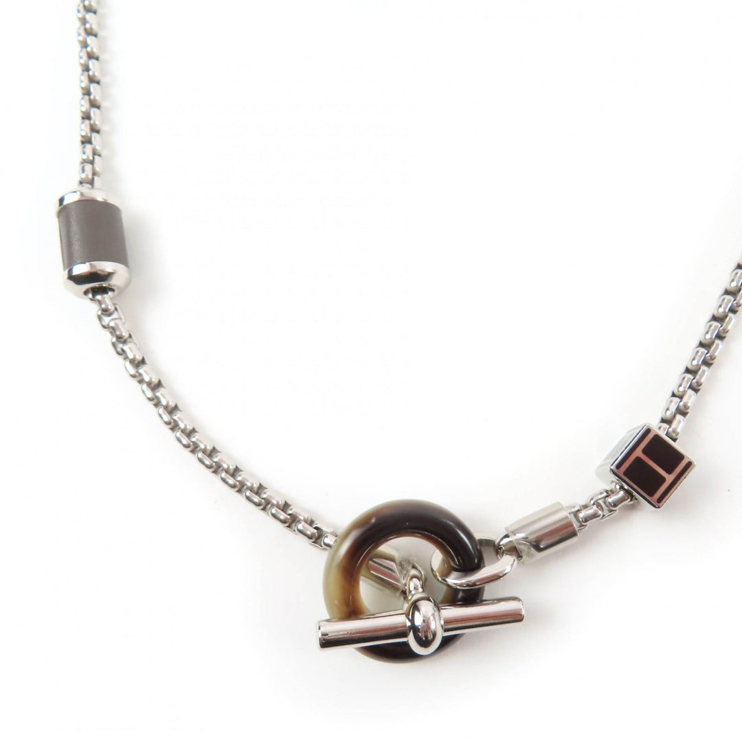 Excellent HERMES Necklace Meli Melo H logo Pendant Silver Women