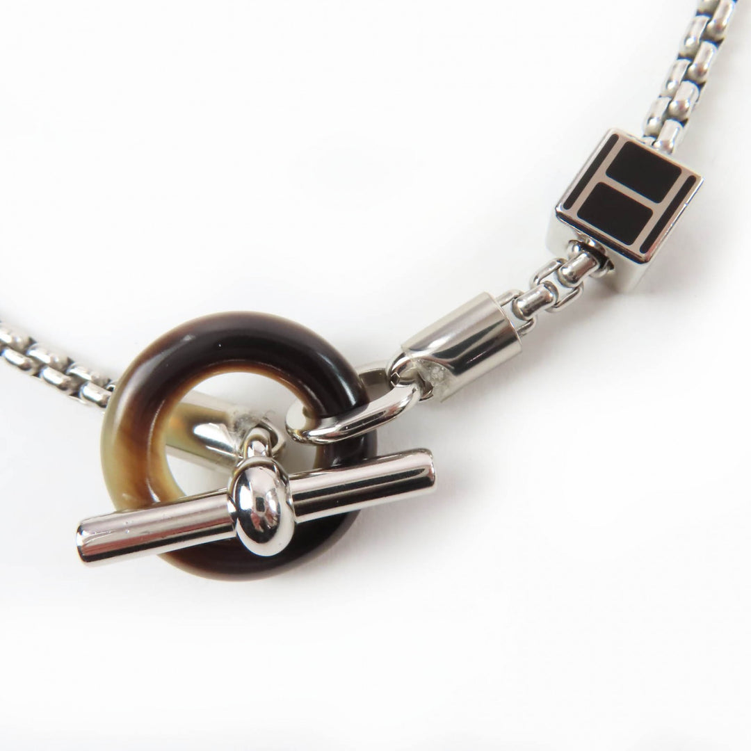 Excellent HERMES Necklace Meli Melo H logo Pendant Silver Women