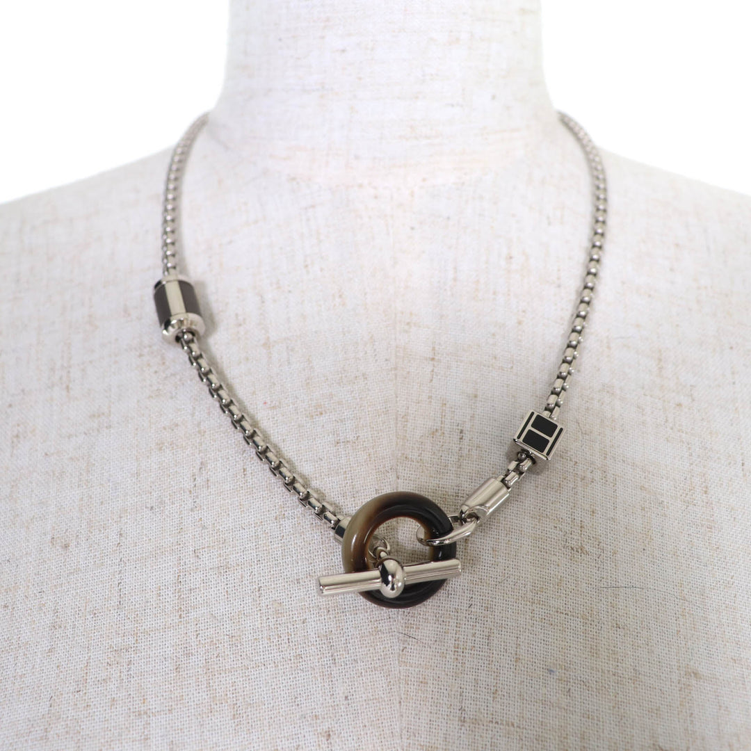 Excellent HERMES Necklace Meli Melo H logo Pendant Silver Women