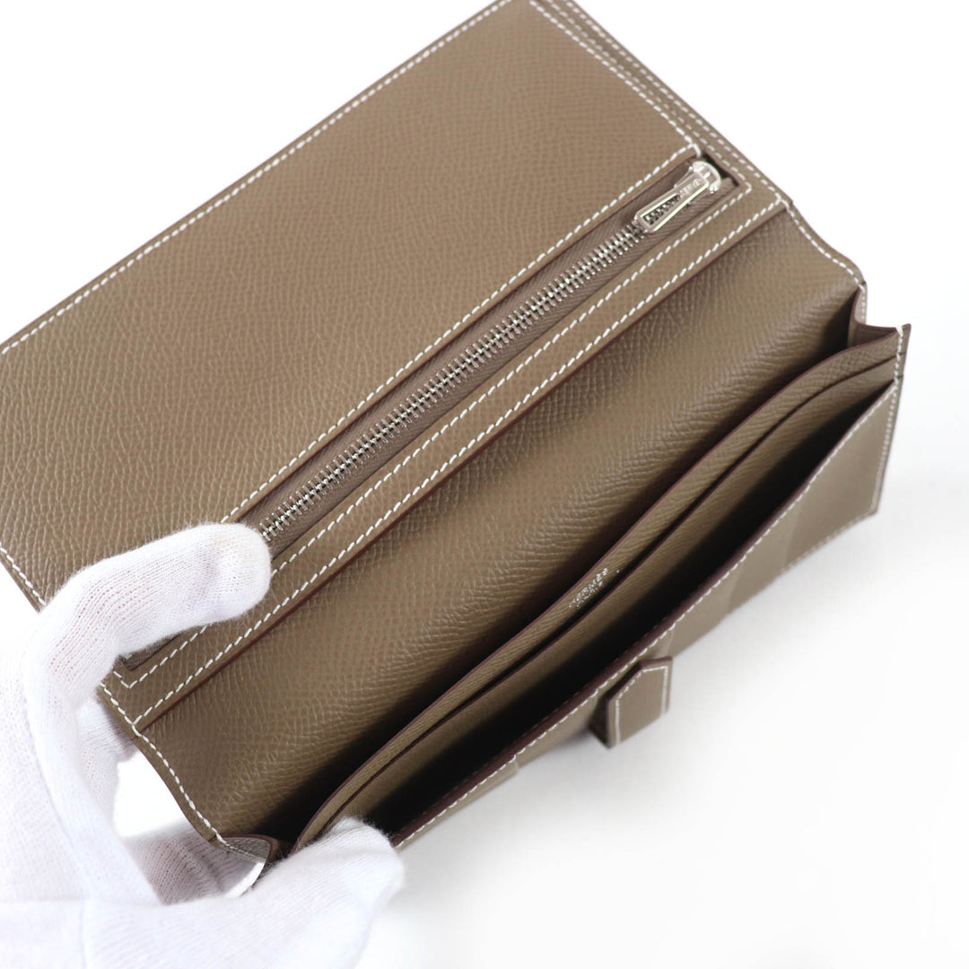 Excellent HERMES Purse Beansufla Leather long wallet leather Women