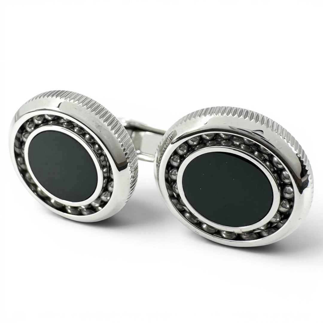Excellent Dunhill Cufflinks cufflinks Black Agate Circle Silver mens JNV3258K
