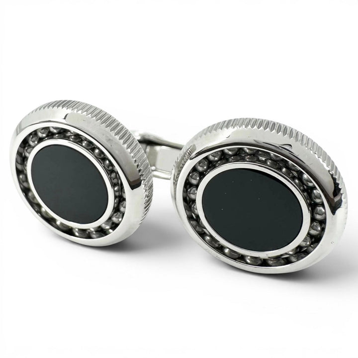 Excellent Dunhill Cufflinks cufflinks Black Agate Circle Silver mens JNV3258K