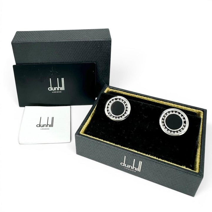 Excellent Dunhill Cufflinks cufflinks Black Agate Circle Silver mens JNV3258K