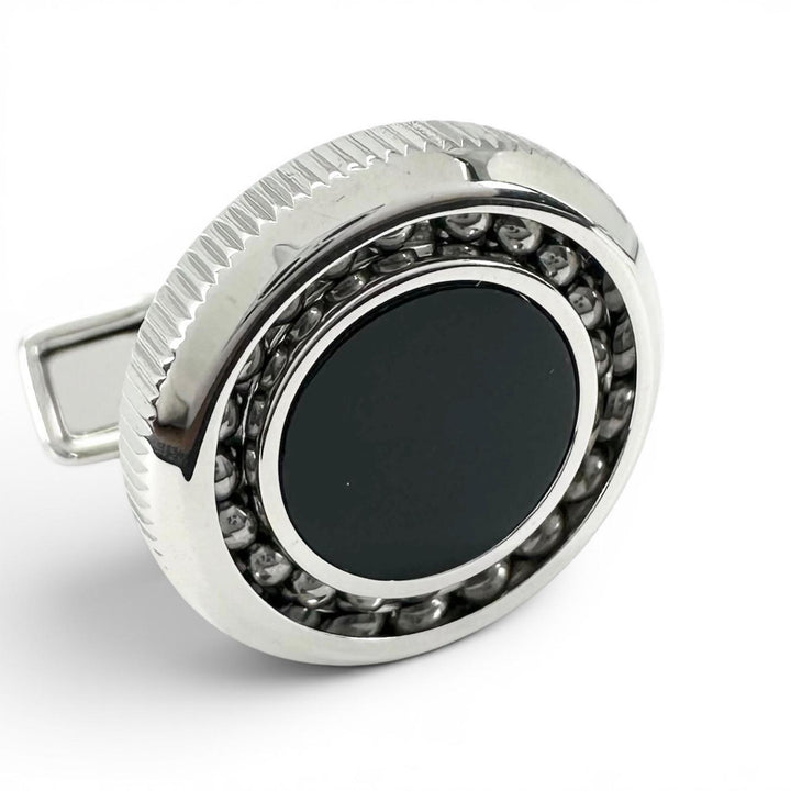Excellent Dunhill Cufflinks cufflinks Black Agate Circle Silver mens JNV3258K