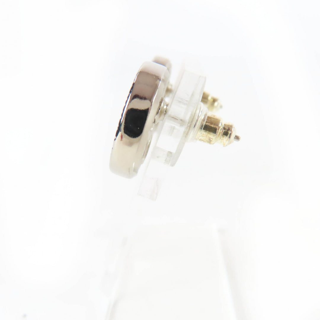 Excellent CHANEL Pierce COCO Mark rhinestone circle Silver metal AB9068 A22A