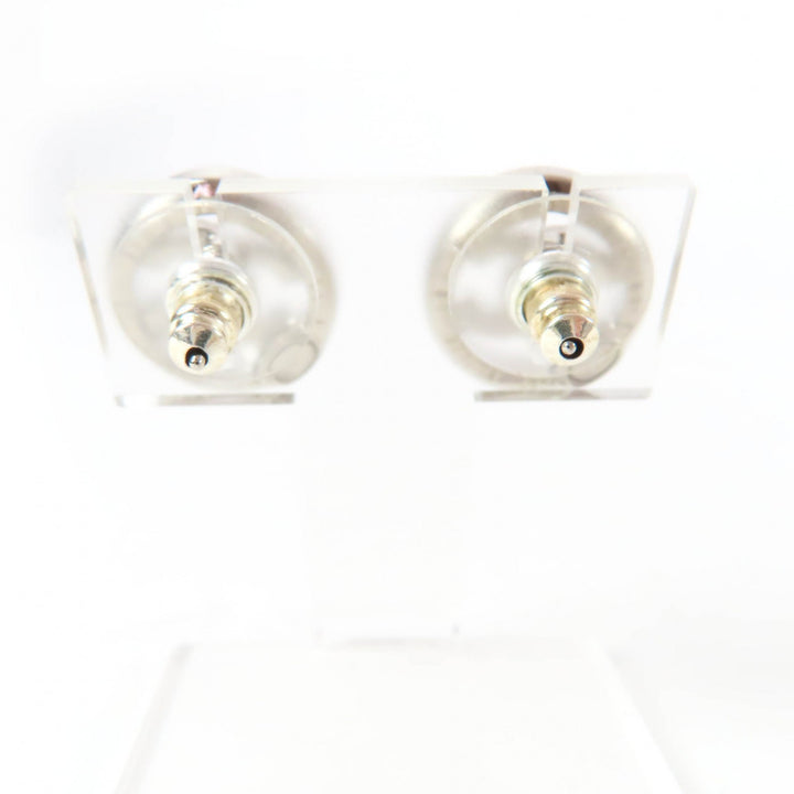 Excellent CHANEL Pierce COCO Mark rhinestone circle Silver metal AB9068 A22A
