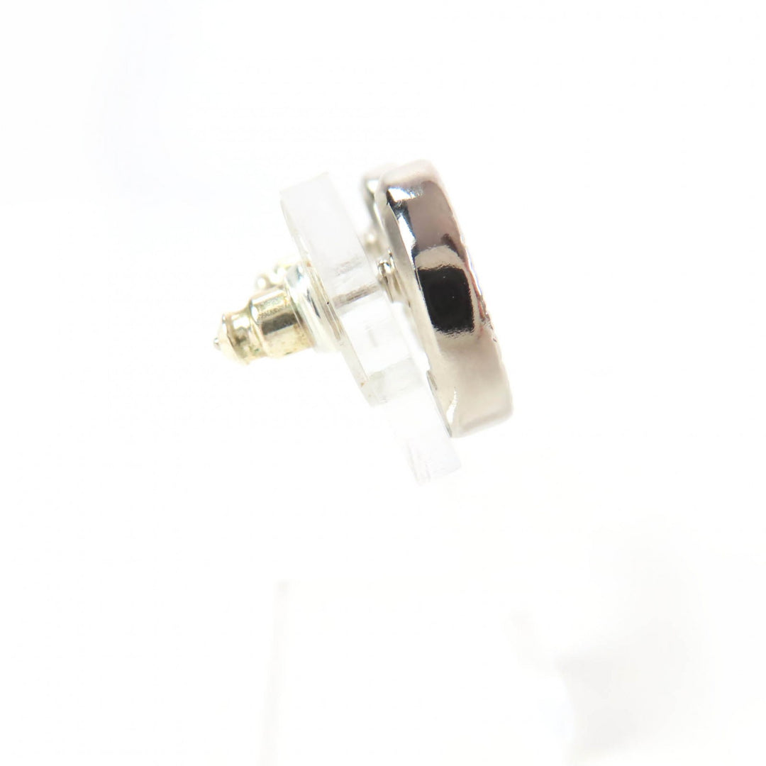 Excellent CHANEL Pierce COCO Mark rhinestone circle Silver metal AB9068 A22A