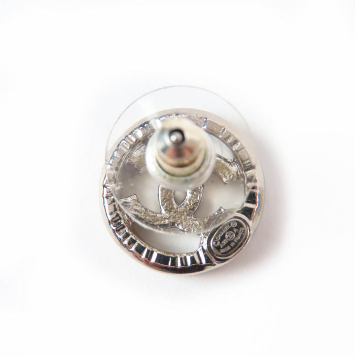 Excellent CHANEL Pierce COCO Mark rhinestone circle Silver metal AB9068 A22A
