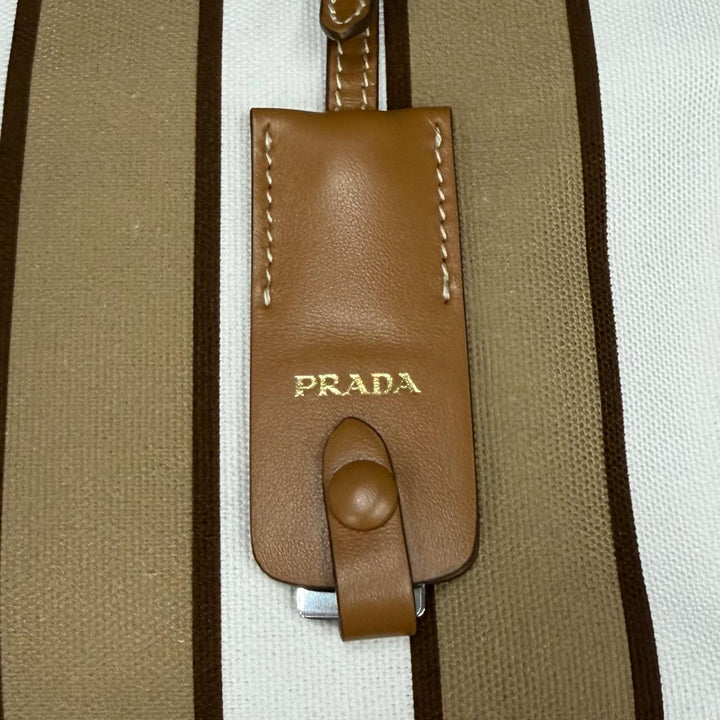 Pristine PRADA Tote Bag Triangle logo Brown canvas Women 1BG561