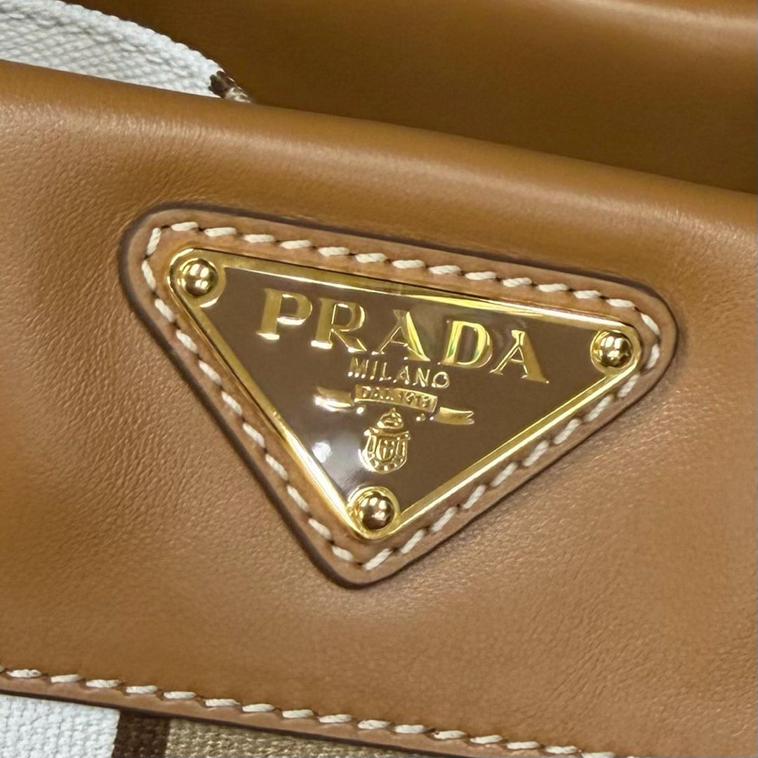 Pristine PRADA Tote Bag Triangle logo Brown canvas Women 1BG561